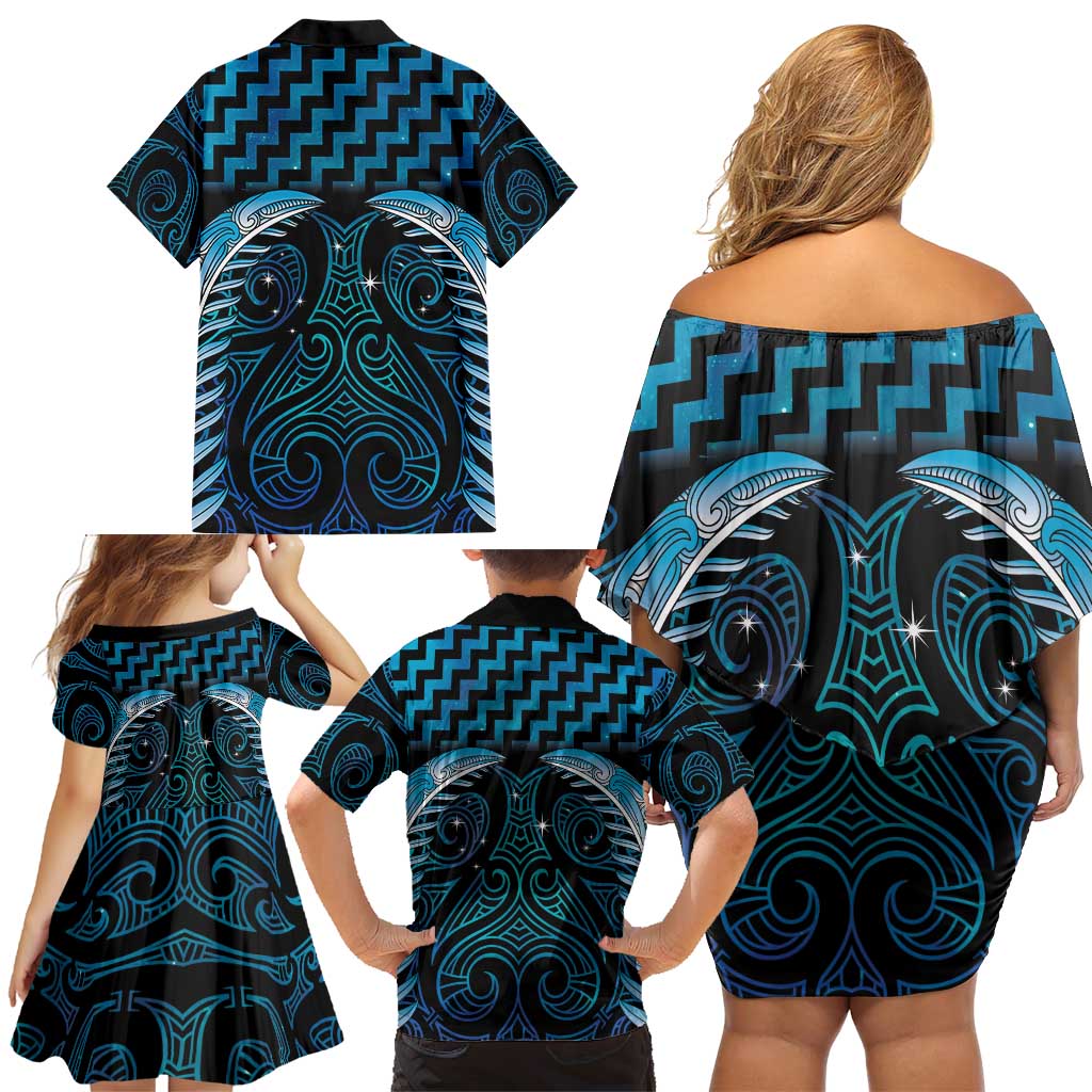 Blue Matariki New Zealand Family Matching Off Shoulder Short Dress and Hawaiian Shirt Maori Poutama Galaxy Vibes LT14 - Polynesian Pride