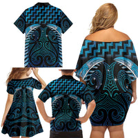 Blue Matariki New Zealand Family Matching Off Shoulder Short Dress and Hawaiian Shirt Maori Poutama Galaxy Vibes LT14 - Polynesian Pride