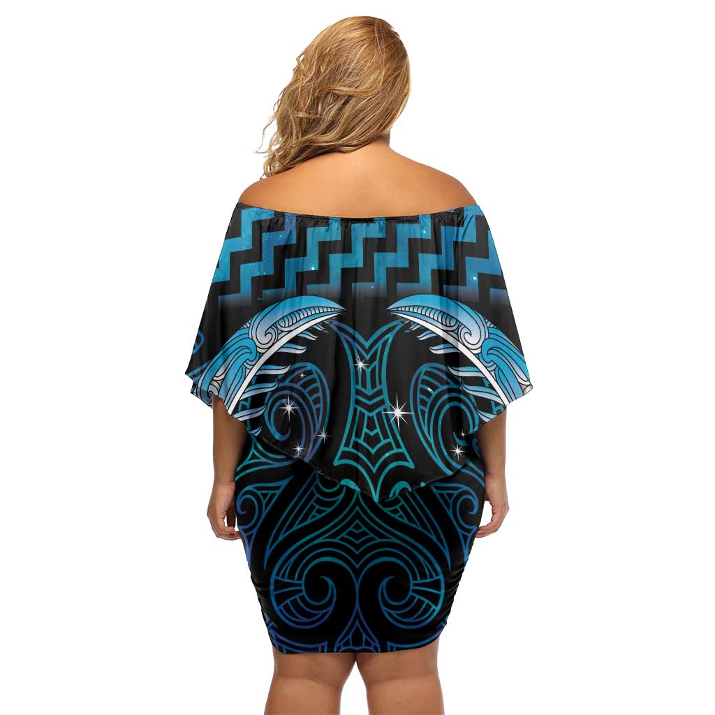Blue Matariki New Zealand Family Matching Off Shoulder Short Dress and Hawaiian Shirt Maori Poutama Galaxy Vibes LT14 - Polynesian Pride