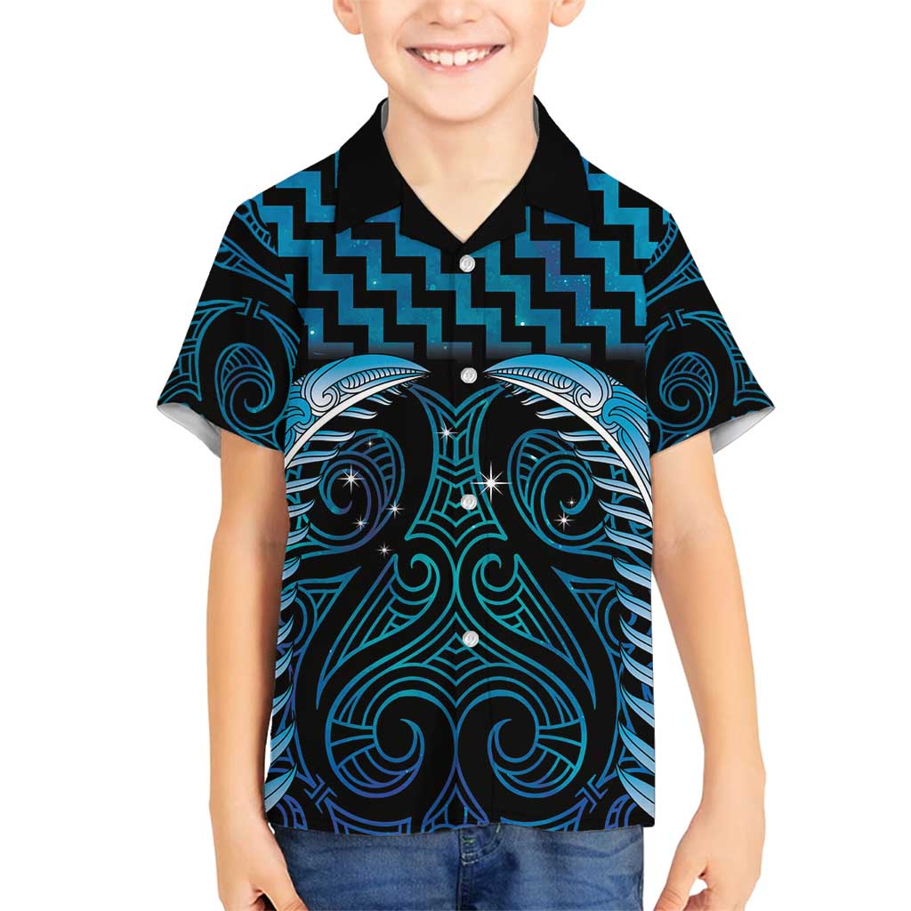 Blue Matariki New Zealand Family Matching Off Shoulder Short Dress and Hawaiian Shirt Maori Poutama Galaxy Vibes LT14 Son's Shirt Blue - Polynesian Pride