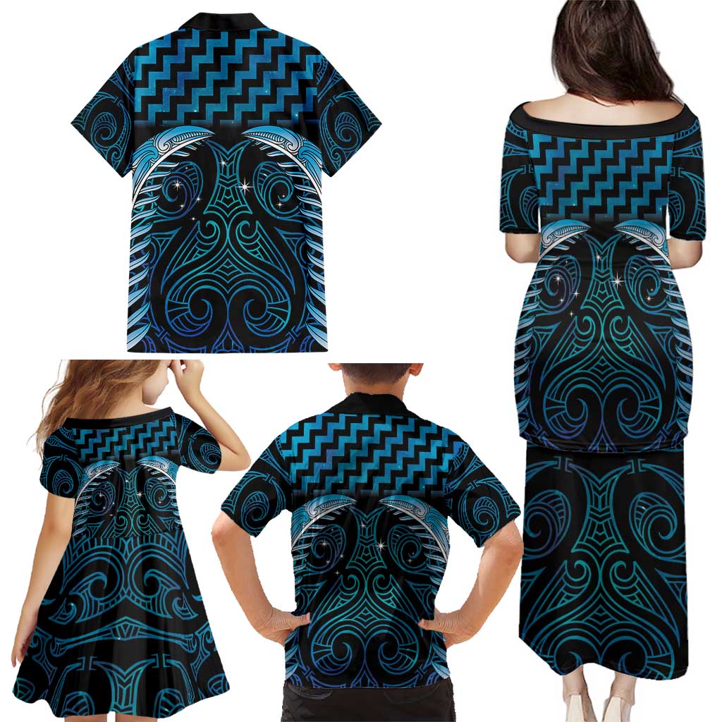 Blue Matariki New Zealand Family Matching Puletasi and Hawaiian Shirt Maori Poutama Galaxy Vibes LT14 - Polynesian Pride