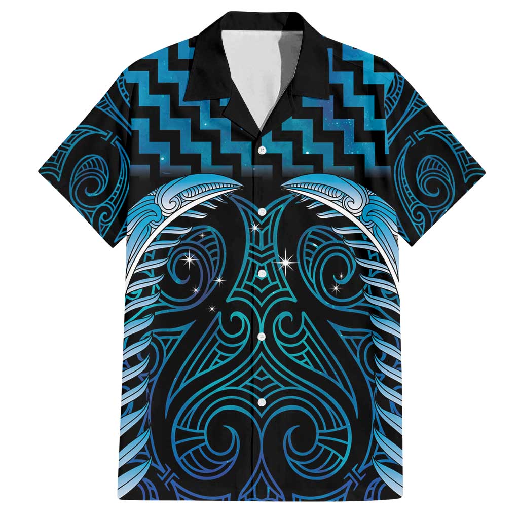 Blue Matariki New Zealand Family Matching Puletasi and Hawaiian Shirt Maori Poutama Galaxy Vibes LT14 Dad's Shirt - Short Sleeve Blue - Polynesian Pride