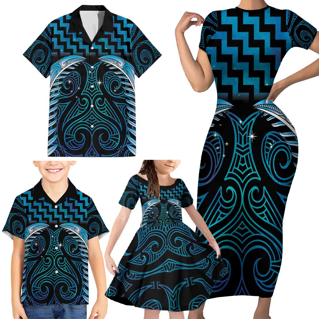 Blue Matariki New Zealand Family Matching Short Sleeve Bodycon Dress and Hawaiian Shirt Maori Poutama Galaxy Vibes LT14 - Polynesian Pride