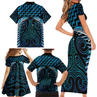 Blue Matariki New Zealand Family Matching Short Sleeve Bodycon Dress and Hawaiian Shirt Maori Poutama Galaxy Vibes LT14 - Polynesian Pride