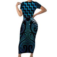 Blue Matariki New Zealand Family Matching Short Sleeve Bodycon Dress and Hawaiian Shirt Maori Poutama Galaxy Vibes LT14 Mom's Dress Blue - Polynesian Pride