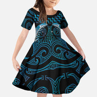 Blue Matariki New Zealand Family Matching Summer Maxi Dress and Hawaiian Shirt Maori Poutama Galaxy Vibes LT14 Daughter's Dress Blue - Polynesian Pride