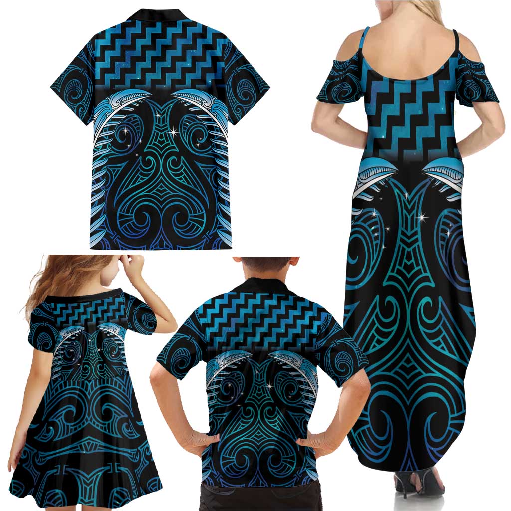 Blue Matariki New Zealand Family Matching Summer Maxi Dress and Hawaiian Shirt Maori Poutama Galaxy Vibes LT14 - Polynesian Pride