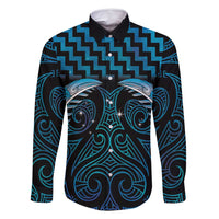 Blue Matariki New Zealand Family Matching Summer Maxi Dress and Hawaiian Shirt Maori Poutama Galaxy Vibes LT14 Dad's Shirt - Long Sleeve Blue - Polynesian Pride