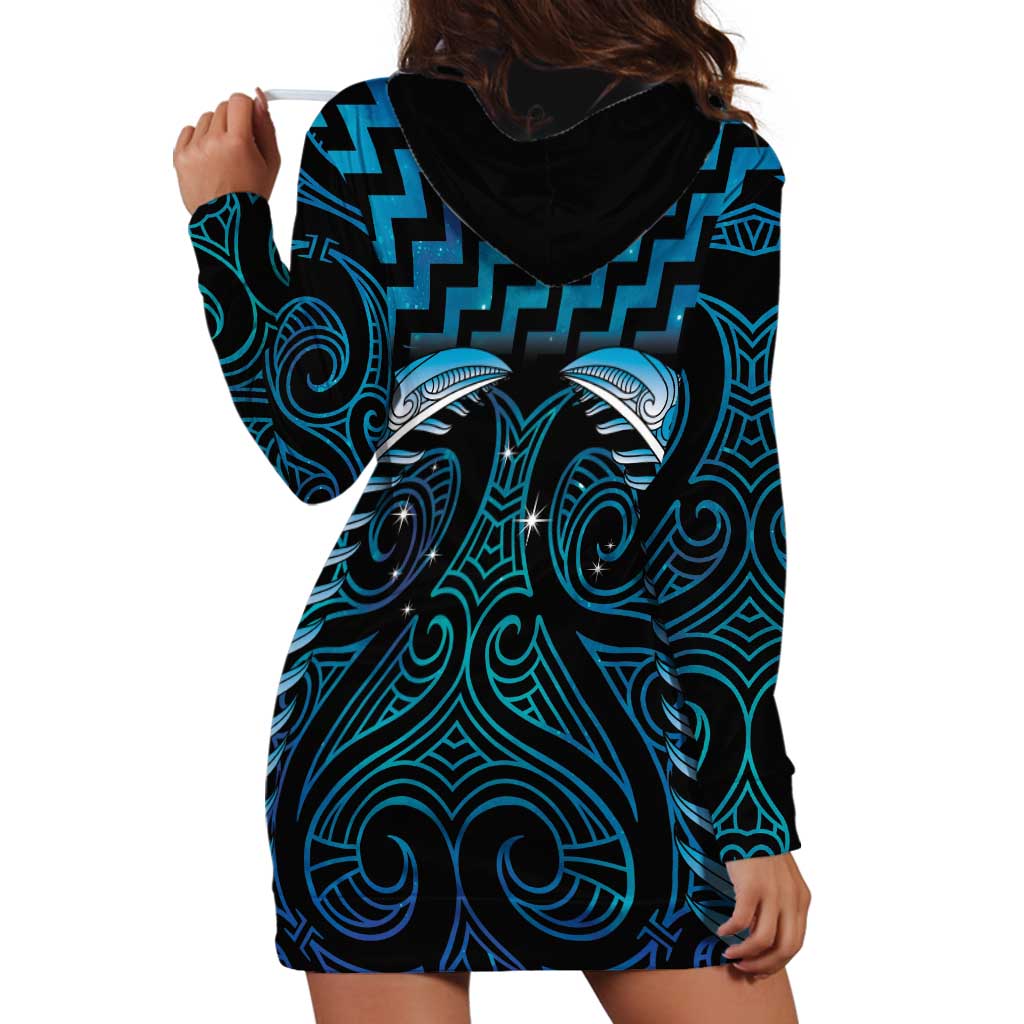 Blue Matariki New Zealand Hoodie Dress Maori Poutama Galaxy Vibes LT14 - Polynesian Pride