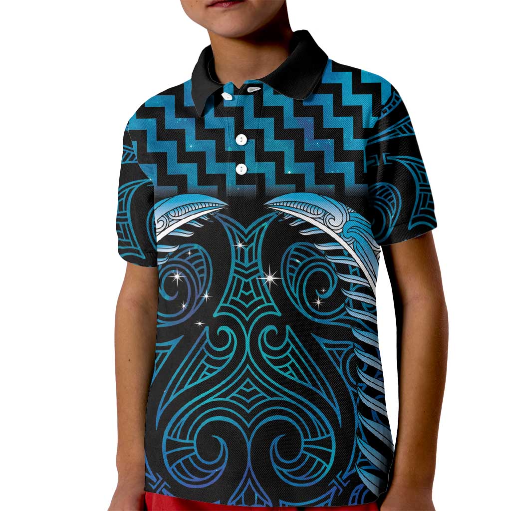 Blue Matariki New Zealand Kid Polo Shirt Maori Poutama Galaxy Vibes LT14 Kid Blue - Polynesian Pride
