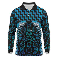 Blue Matariki New Zealand Long Sleeve Polo Shirt Maori Poutama Galaxy Vibes LT14 Blue - Polynesian Pride