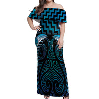 Blue Matariki New Zealand Off Shoulder Maxi Dress Maori Poutama Galaxy Vibes LT14 Women Blue - Polynesian Pride