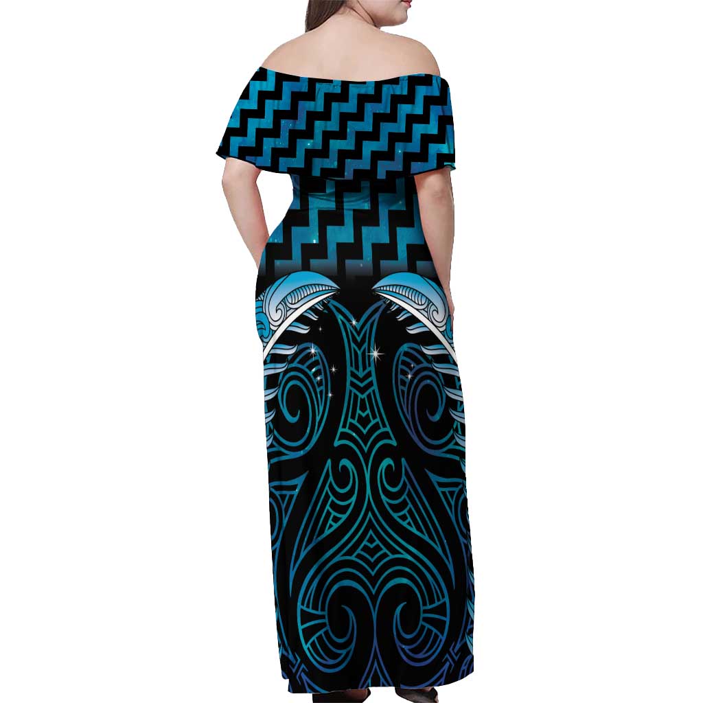 Blue Matariki New Zealand Off Shoulder Maxi Dress Maori Poutama Galaxy Vibes LT14 - Polynesian Pride