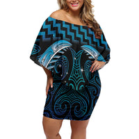 Blue Matariki New Zealand Off Shoulder Short Dress Maori Poutama Galaxy Vibes LT14 Women Blue - Polynesian Pride