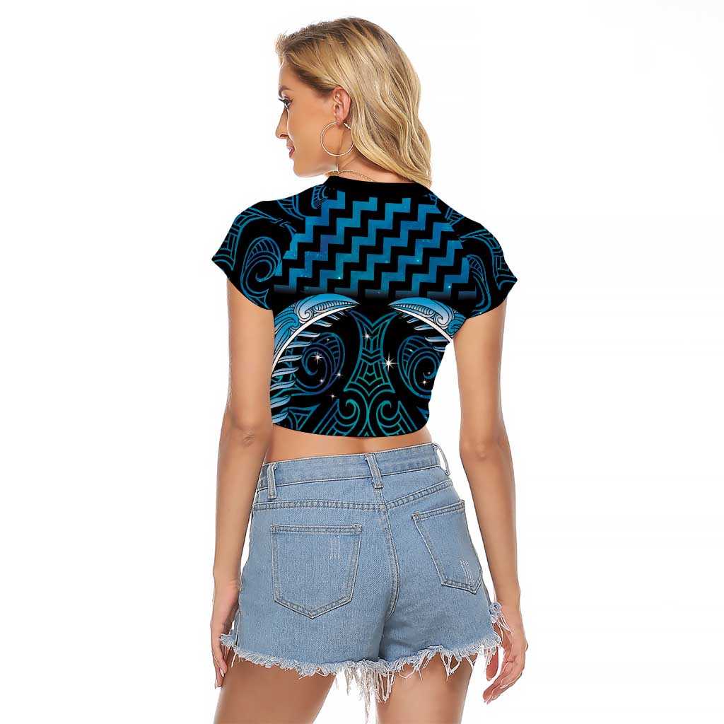 Blue Matariki New Zealand Raglan Cropped T Shirt Maori Poutama Galaxy Vibes LT14 - Polynesian Pride