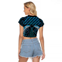 Blue Matariki New Zealand Raglan Cropped T Shirt Maori Poutama Galaxy Vibes LT14 - Polynesian Pride