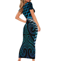 Blue Matariki New Zealand Short Sleeve Bodycon Dress Maori Poutama Galaxy Vibes LT14 - Polynesian Pride