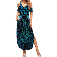 Blue Matariki New Zealand Summer Maxi Dress Maori Poutama Galaxy Vibes LT14 Women Blue - Polynesian Pride