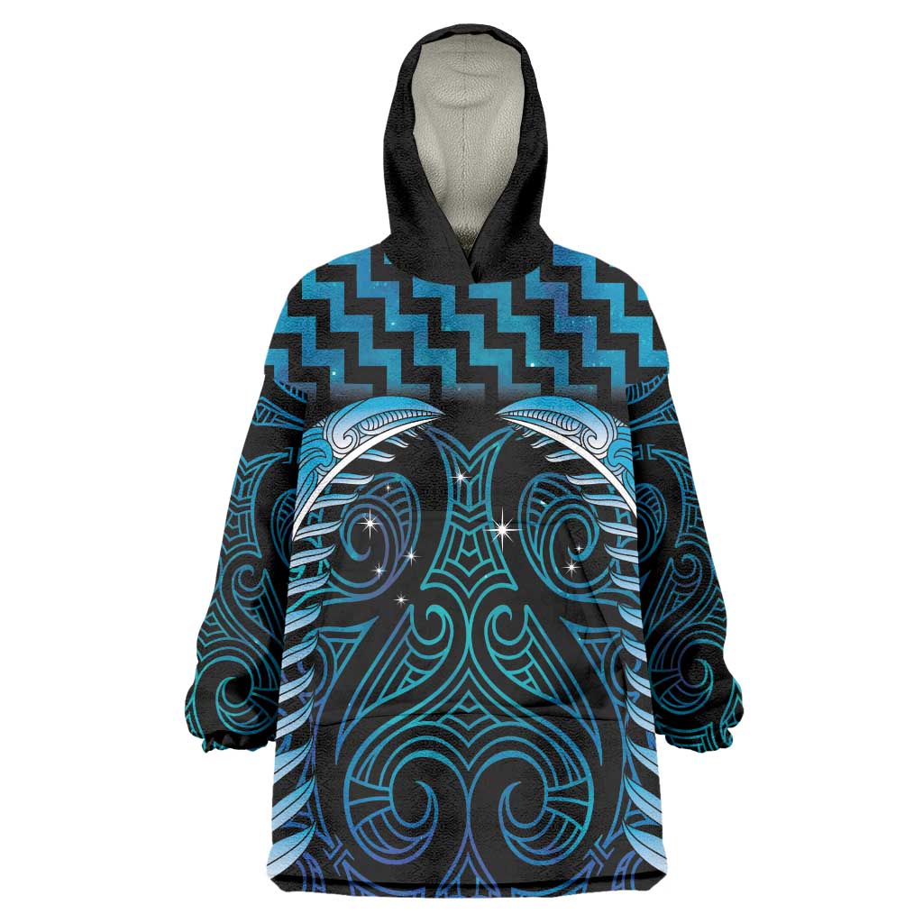 Blue Matariki New Zealand Wearable Blanket Hoodie Maori Poutama Galaxy Vibes LT14 One Size Blue - Polynesian Pride