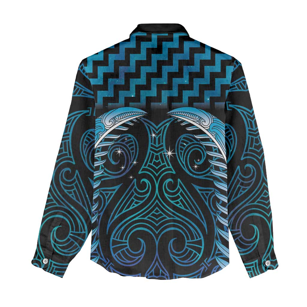 Blue Matariki New Zealand Women Casual Shirt Maori Poutama Galaxy Vibes