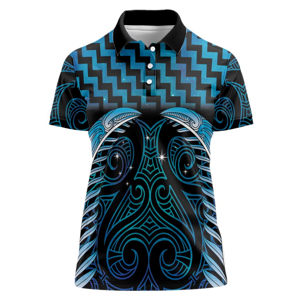 Blue Matariki New Zealand Women Polo Shirt Maori Poutama Galaxy Vibes LT14 Female Blue - Polynesian Pride