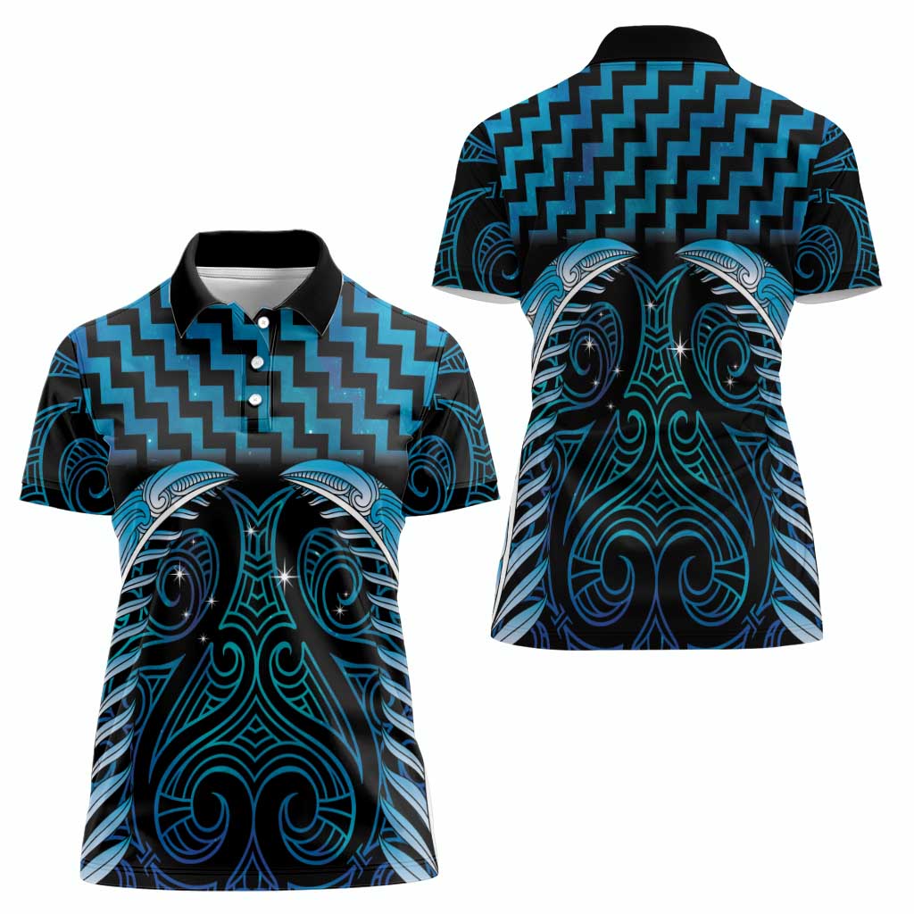 Blue Matariki New Zealand Women Polo Shirt Maori Poutama Galaxy Vibes LT14 - Polynesian Pride