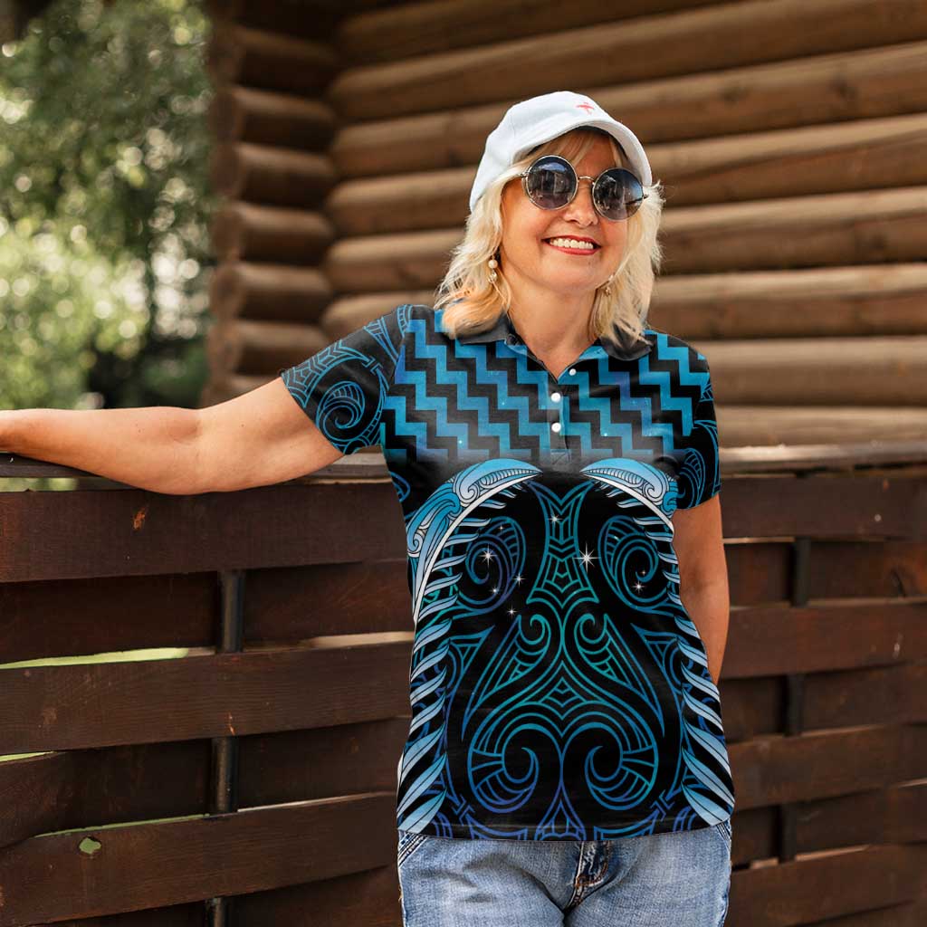Blue Matariki New Zealand Women Polo Shirt Maori Poutama Galaxy Vibes LT14 - Polynesian Pride