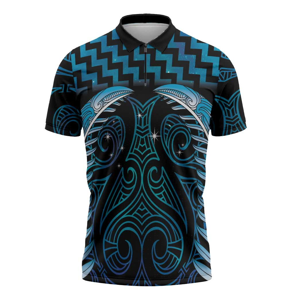 Blue Matariki New Zealand Zipper Polo Shirt Maori Poutama Galaxy Vibes LT14 Blue - Polynesian Pride