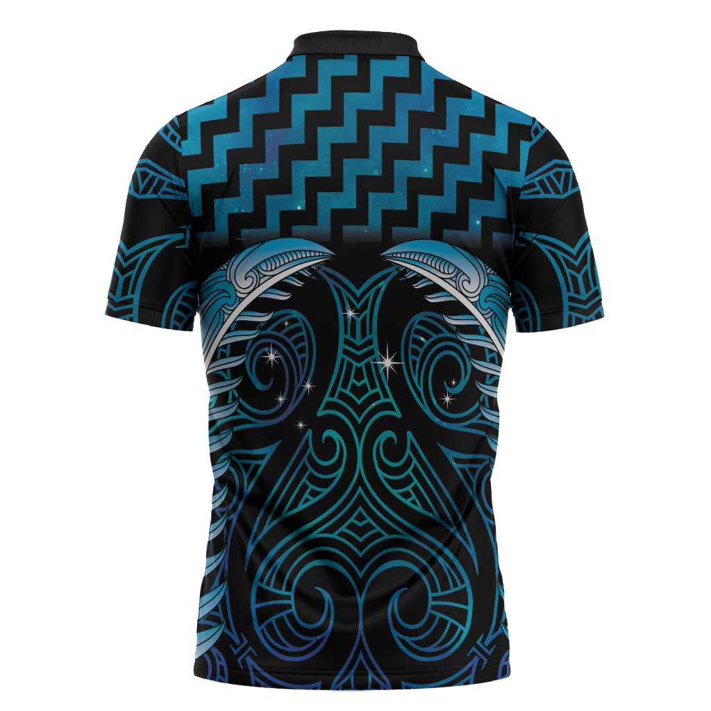 Blue Matariki New Zealand Zipper Polo Shirt Maori Poutama Galaxy Vibes LT14 - Polynesian Pride