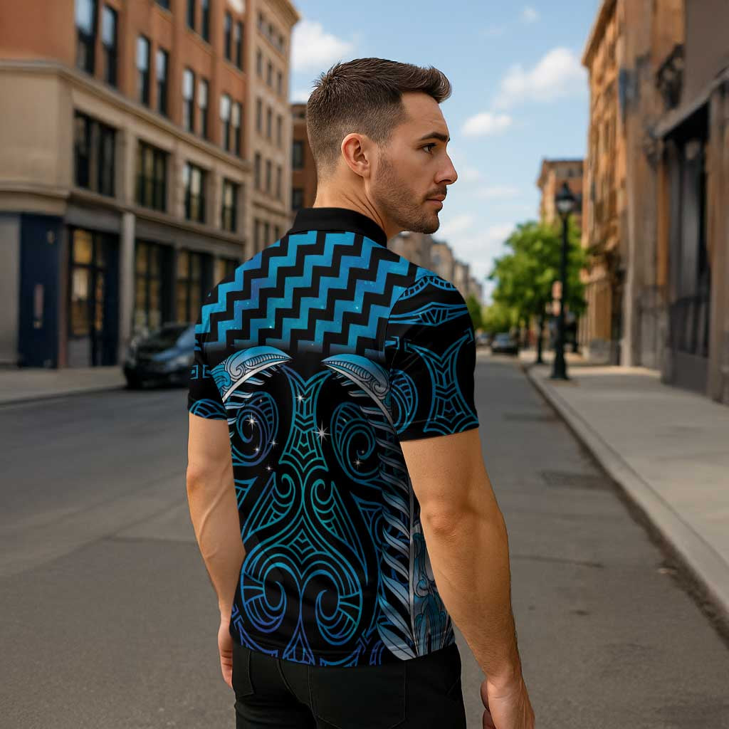 Blue Matariki New Zealand Zipper Polo Shirt Maori Poutama Galaxy Vibes LT14 - Polynesian Pride