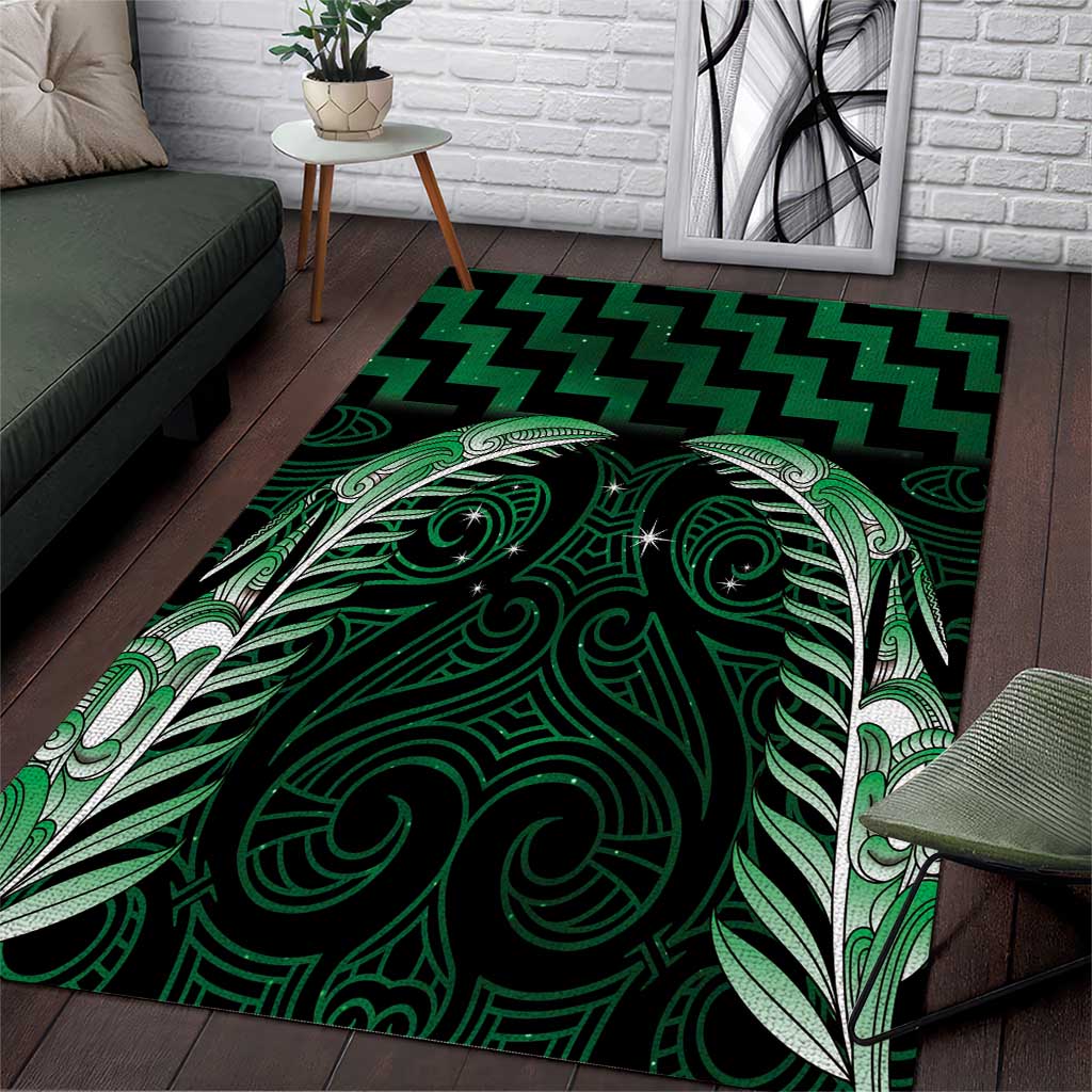 Green Matariki New Zealand Area Rug Maori Poutama Galaxy Vibes