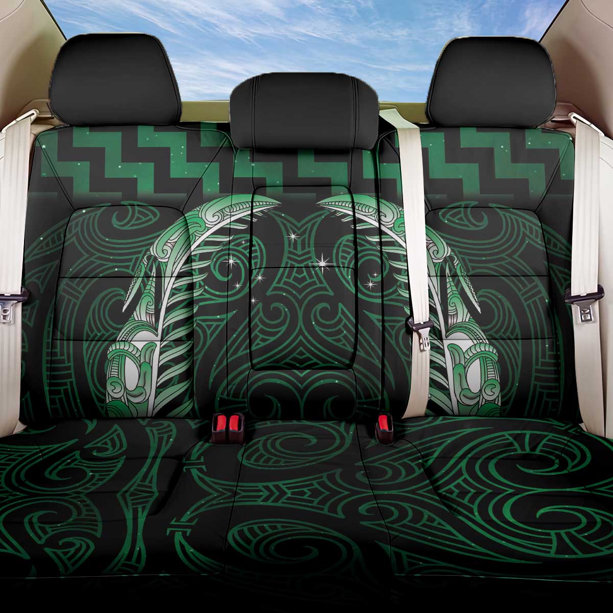 Green Matariki New Zealand Back Car Seat Cover Maori Poutama Galaxy Vibes LT14 One Size Green - Polynesian Pride
