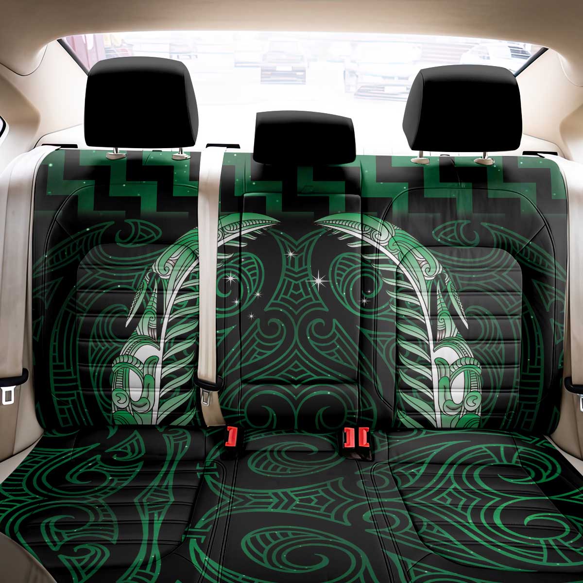 Green Matariki New Zealand Back Car Seat Cover Maori Poutama Galaxy Vibes LT14 - Polynesian Pride
