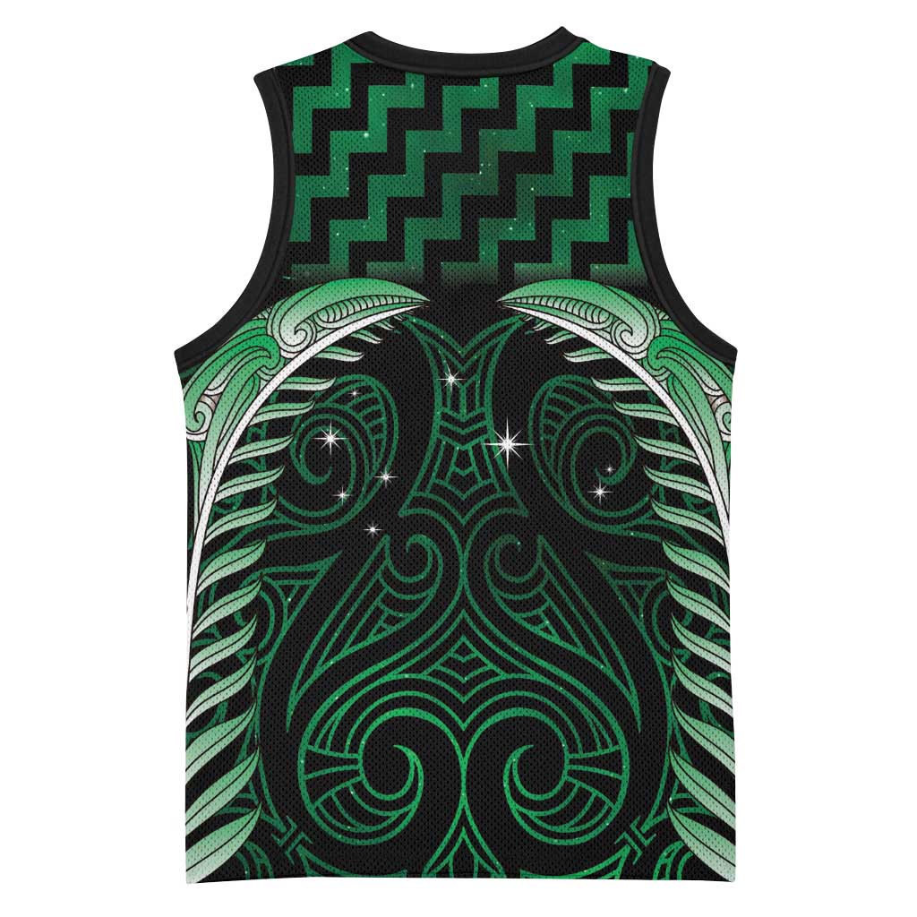 Green Matariki New Zealand Basketball Jersey Maori Poutama Galaxy Vibes LT14 - Polynesian Pride