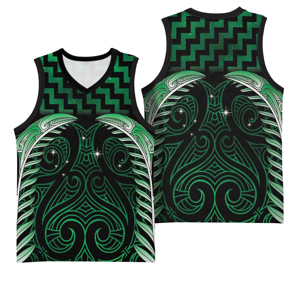 Green Matariki New Zealand Basketball Jersey Maori Poutama Galaxy Vibes LT14 - Polynesian Pride