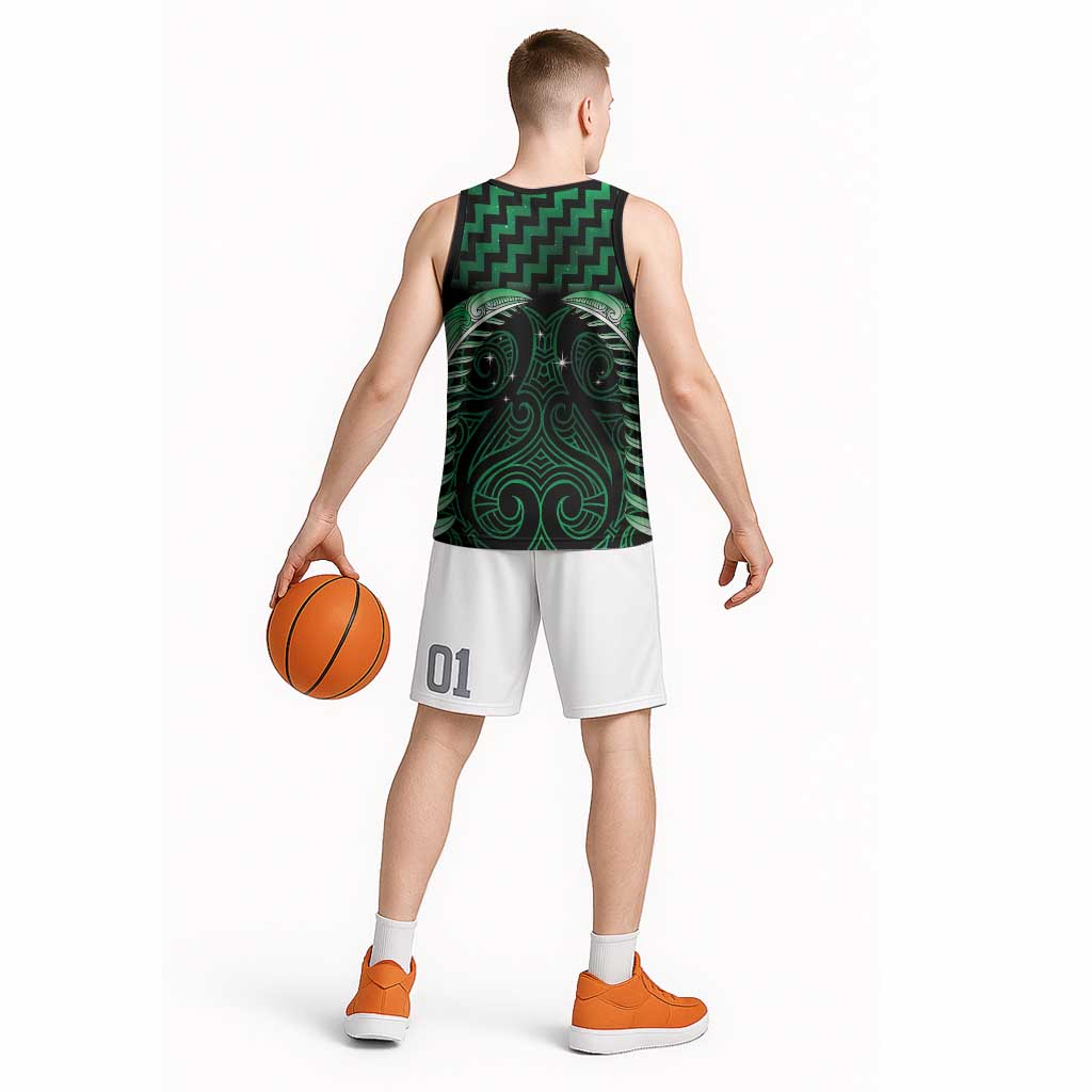 Green Matariki New Zealand Basketball Jersey Maori Poutama Galaxy Vibes LT14 - Polynesian Pride
