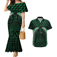 Green Matariki New Zealand Couples Matching Mermaid Dress and Hawaiian Shirt Maori Poutama Galaxy Vibes LT14 Green - Polynesian Pride