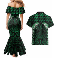 Green Matariki New Zealand Couples Matching Mermaid Dress and Hawaiian Shirt Maori Poutama Galaxy Vibes LT14 - Polynesian Pride