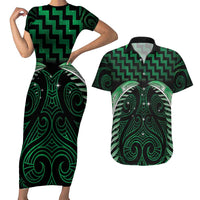 Green Matariki New Zealand Couples Matching Short Sleeve Bodycon Dress and Hawaiian Shirt Maori Poutama Galaxy Vibes LT14 Green - Polynesian Pride