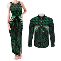 Green Matariki New Zealand Couples Matching Tank Maxi Dress and Long Sleeve Button Shirt Maori Poutama Galaxy Vibes LT14 Green - Polynesian Pride