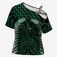 Green Matariki New Zealand Cross Shoulder Shirt Maori Poutama Galaxy Vibes LT14 Female Green - Polynesian Pride