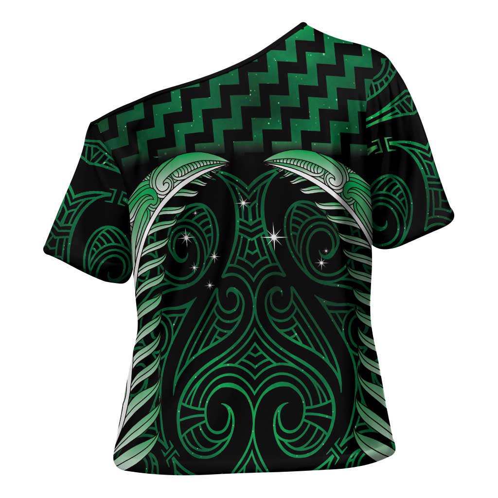Green Matariki New Zealand Cross Shoulder Shirt Maori Poutama Galaxy Vibes LT14 - Polynesian Pride