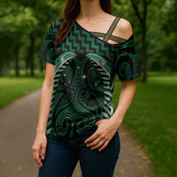 Green Matariki New Zealand Cross Shoulder Shirt Maori Poutama Galaxy Vibes LT14 - Polynesian Pride
