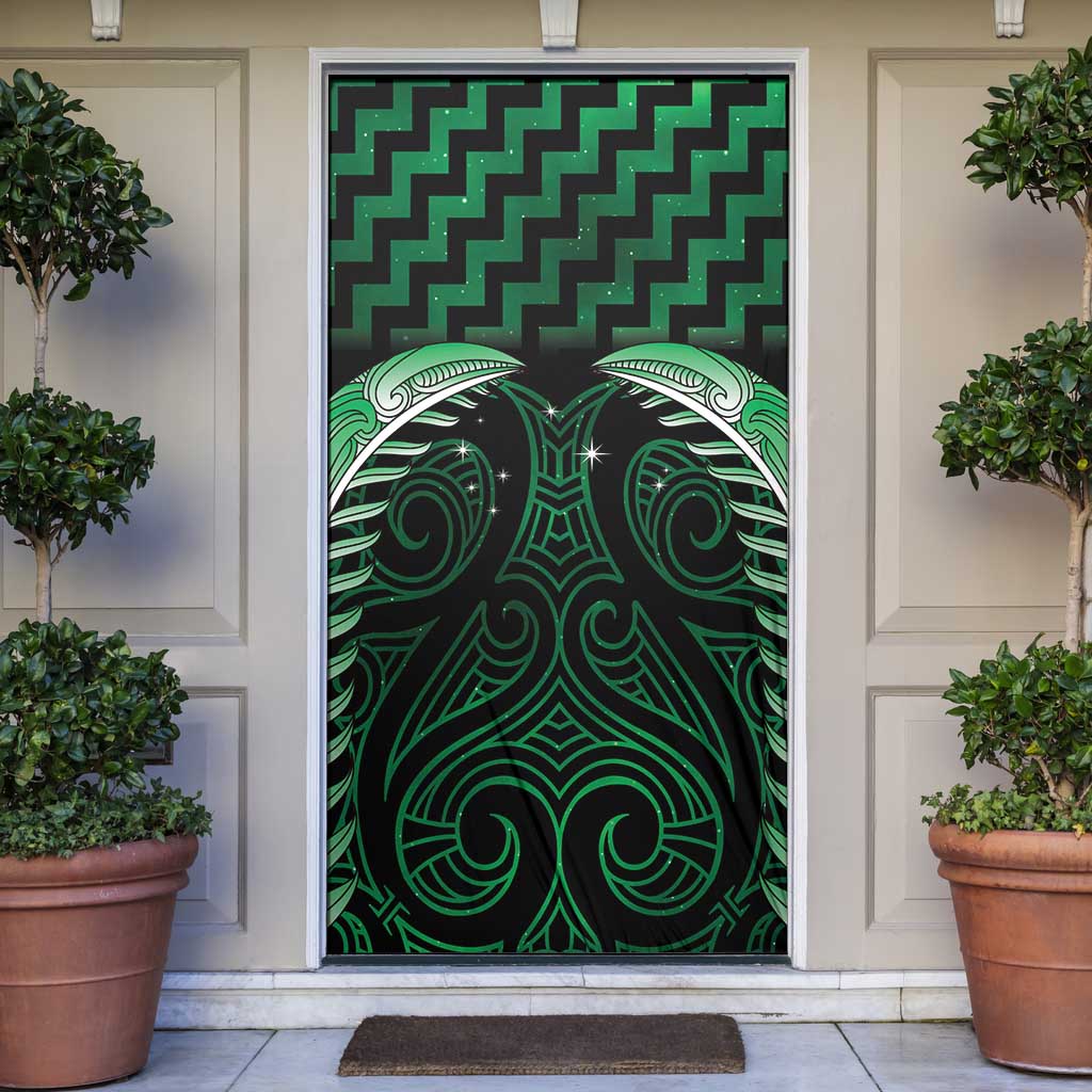 Green Matariki New Zealand Door Cover Maori Poutama Galaxy Vibes LT14 Green - Polynesian Pride