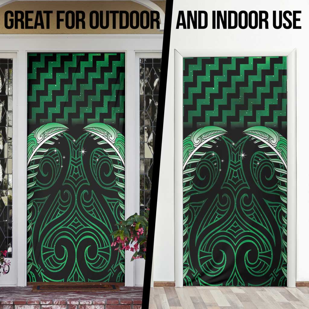 Green Matariki New Zealand Door Cover Maori Poutama Galaxy Vibes LT14 - Polynesian Pride