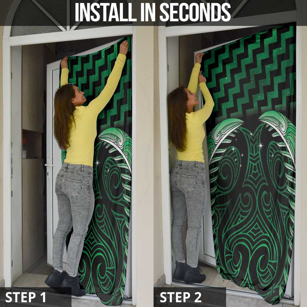 Green Matariki New Zealand Door Cover Maori Poutama Galaxy Vibes LT14 - Polynesian Pride