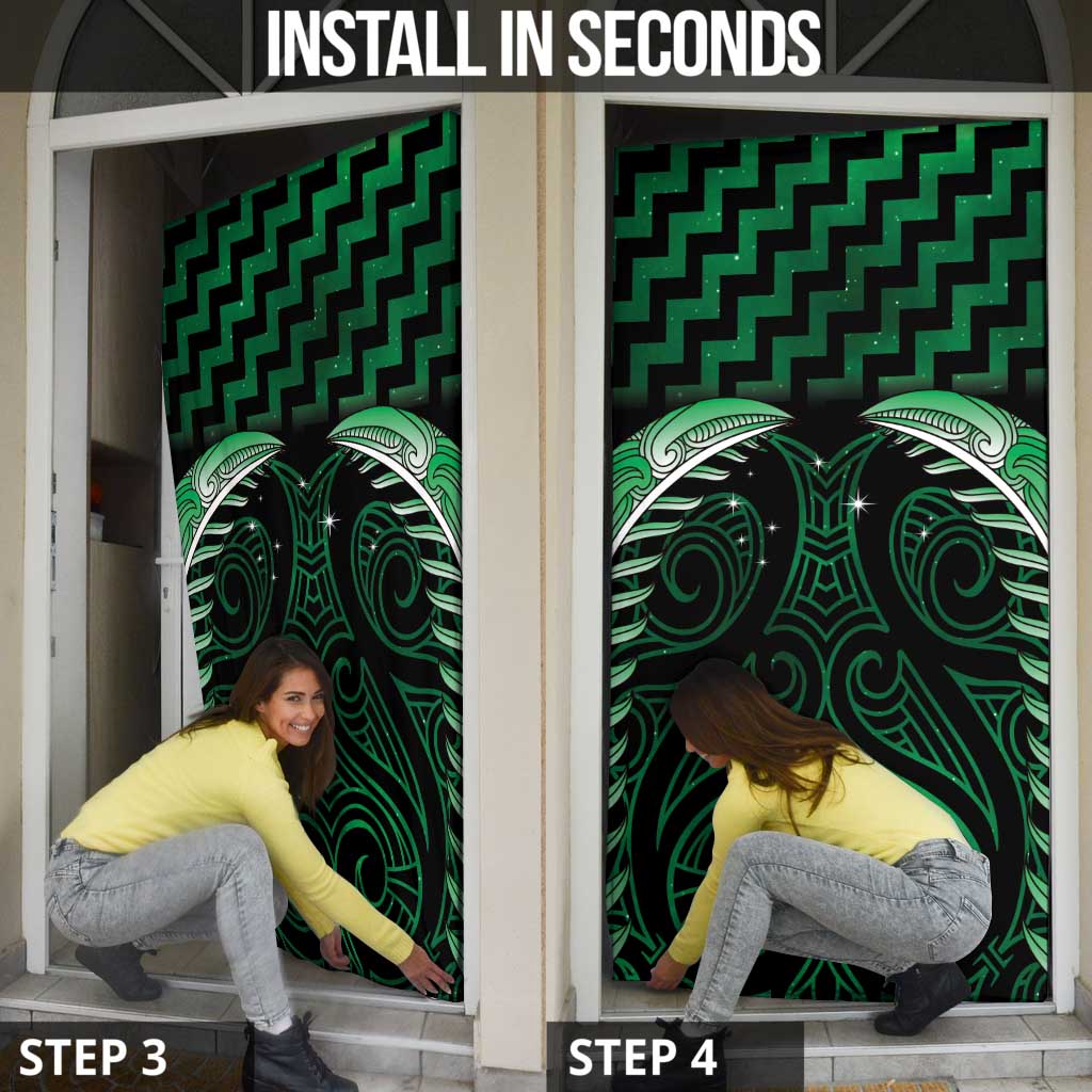 Green Matariki New Zealand Door Cover Maori Poutama Galaxy Vibes LT14 - Polynesian Pride