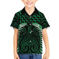Green Matariki New Zealand Family Matching Long Sleeve Bodycon Dress and Hawaiian Shirt Maori Poutama Galaxy Vibes LT14 Son's Shirt Green - Polynesian Pride