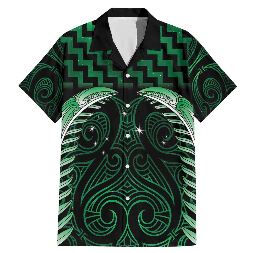 Green Matariki New Zealand Family Matching Mermaid Dress and Hawaiian Shirt Maori Poutama Galaxy Vibes LT14 Dad's Shirt - Short Sleeve Green - Polynesian Pride