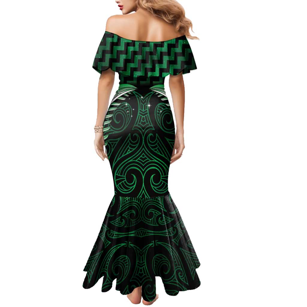 Green Matariki New Zealand Family Matching Mermaid Dress and Hawaiian Shirt Maori Poutama Galaxy Vibes LT14 - Polynesian Pride